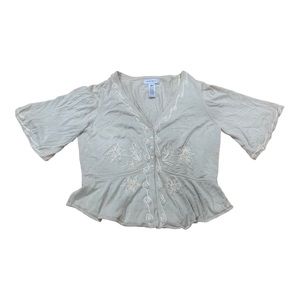 Nine West Cream Button Up Cardigan with Floral Lace Designs, Size XL